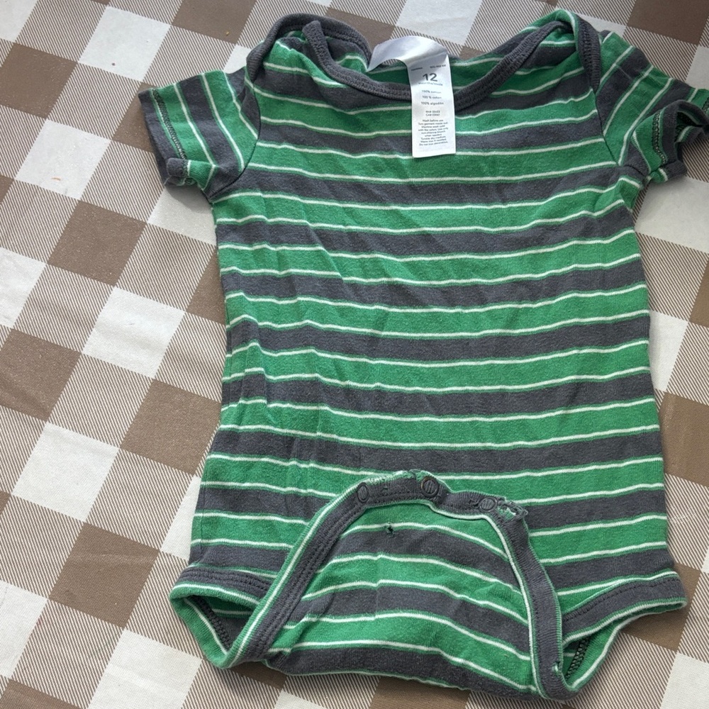 🟢10/$10 - Green and Gray Striped Baby Onesie